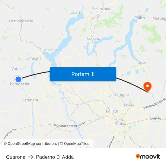 Quarona to Paderno D' Adda map