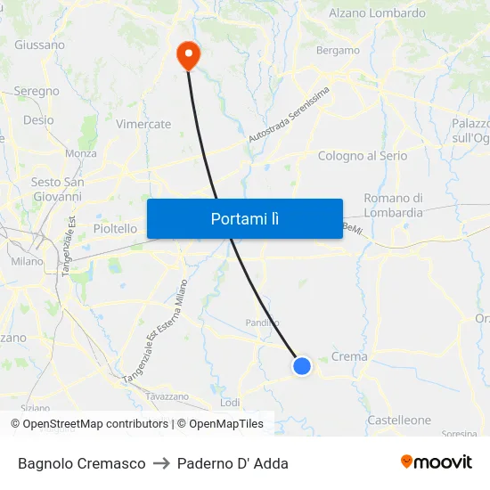 Bagnolo Cremasco to Paderno D' Adda map