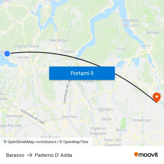 Barasso to Paderno D' Adda map