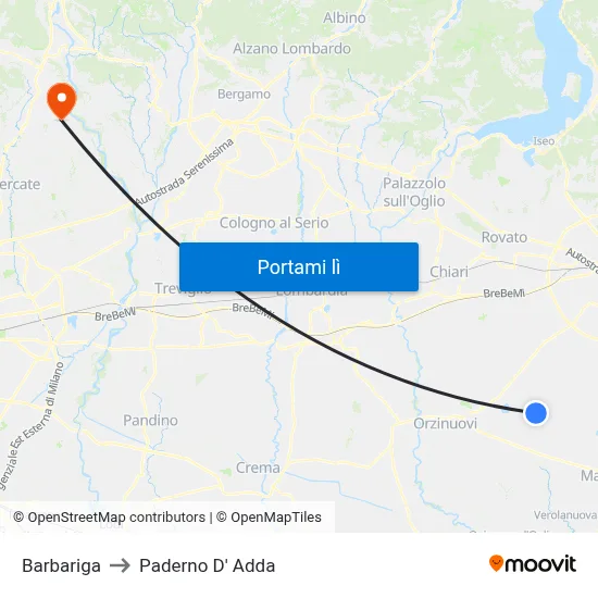Barbariga to Paderno D' Adda map