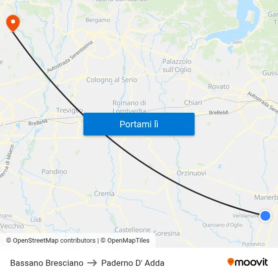 Bassano Bresciano to Paderno D' Adda map