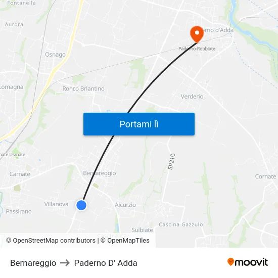 Bernareggio to Paderno D' Adda map