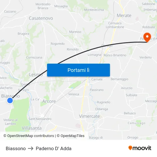 Biassono to Paderno D' Adda map