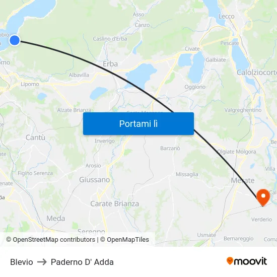 Blevio to Paderno D' Adda map