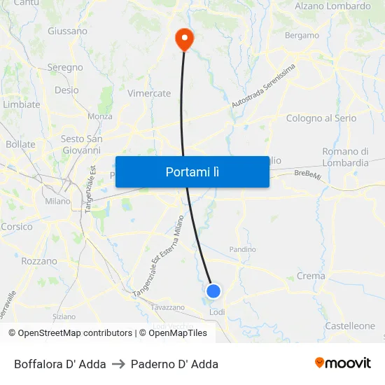 Boffalora D' Adda to Paderno D' Adda map