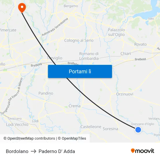 Bordolano to Paderno D' Adda map