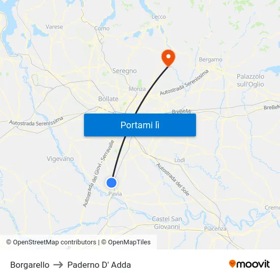 Borgarello to Paderno D' Adda map