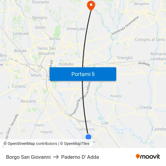 Borgo San Giovanni to Paderno D' Adda map