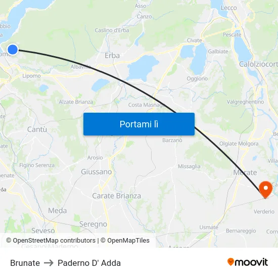 Brunate to Paderno D' Adda map