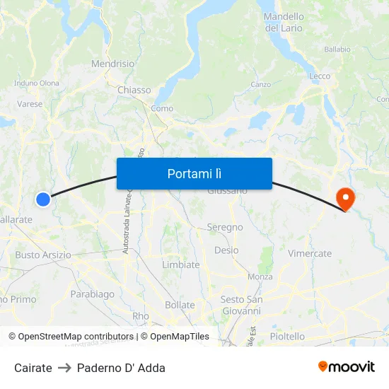Cairate to Paderno D' Adda map