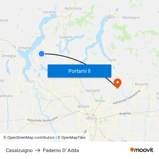 Casalzuigno to Paderno D' Adda map