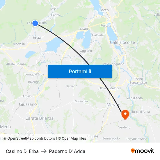 Caslino D' Erba to Paderno D' Adda map