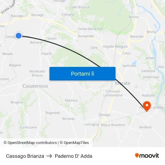 Cassago Brianza to Paderno D' Adda map