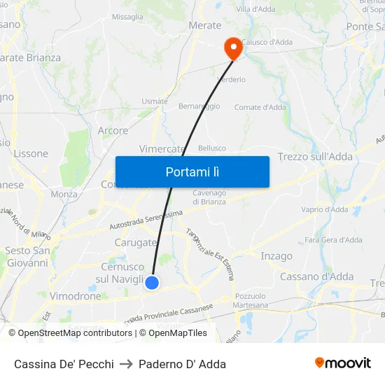 Cassina De' Pecchi to Paderno D' Adda map