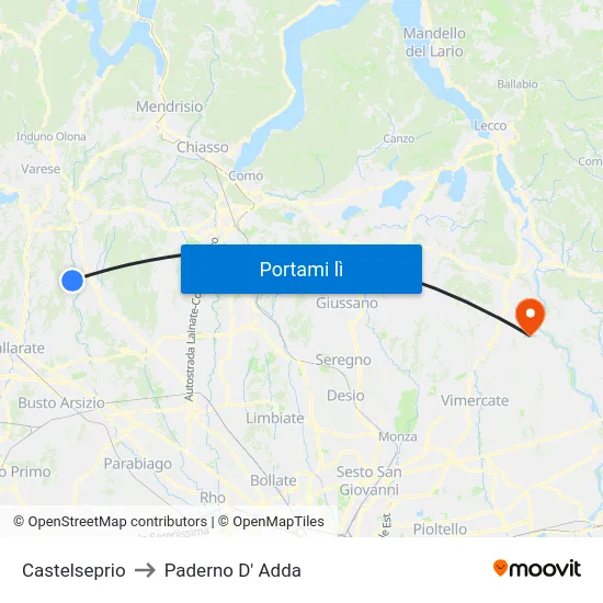 Castelseprio to Paderno D' Adda map
