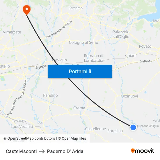Castelvisconti to Paderno D' Adda map