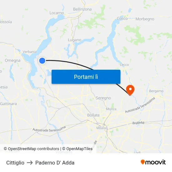 Cittiglio to Paderno D' Adda map