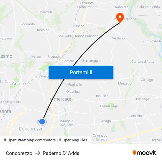 Concorezzo to Paderno D' Adda map