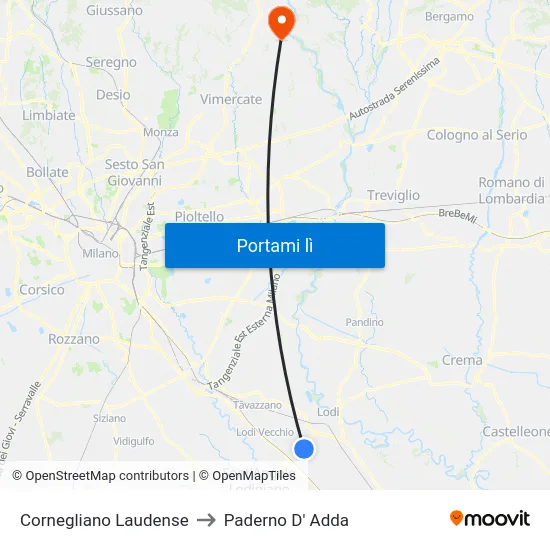 Cornegliano Laudense to Paderno D' Adda map