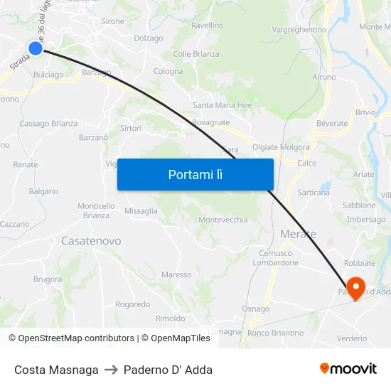Costa Masnaga to Paderno D' Adda map