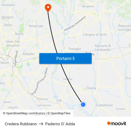 Credera Rubbiano to Paderno D' Adda map