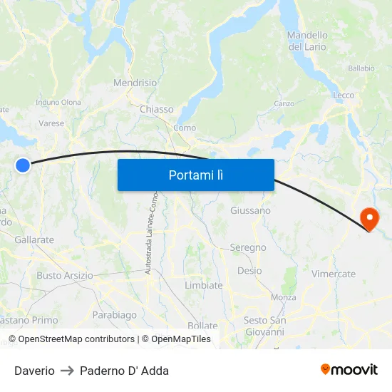 Daverio to Paderno D' Adda map