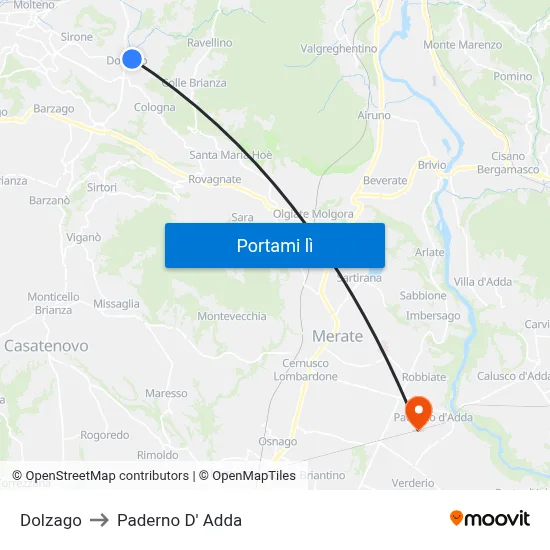 Dolzago to Paderno D' Adda map