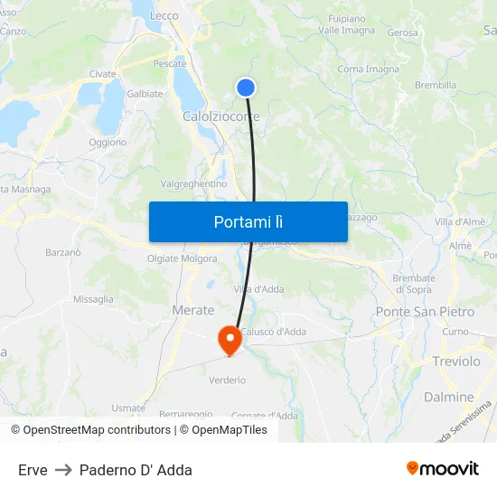 Erve to Paderno D' Adda map