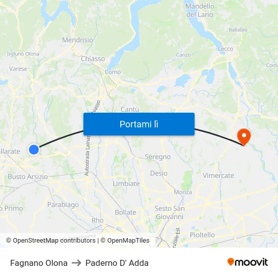 Fagnano Olona to Paderno D' Adda map