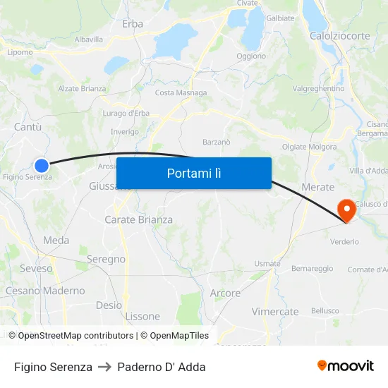 Figino Serenza to Paderno D' Adda map