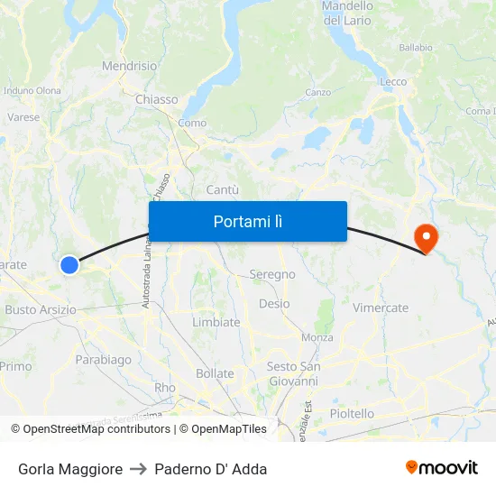 Gorla Maggiore to Paderno D' Adda map