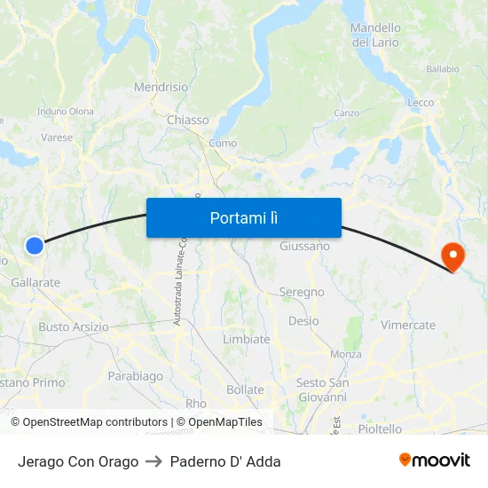 Jerago Con Orago to Paderno D' Adda map