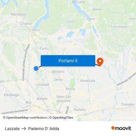 Lazzate to Paderno D' Adda map