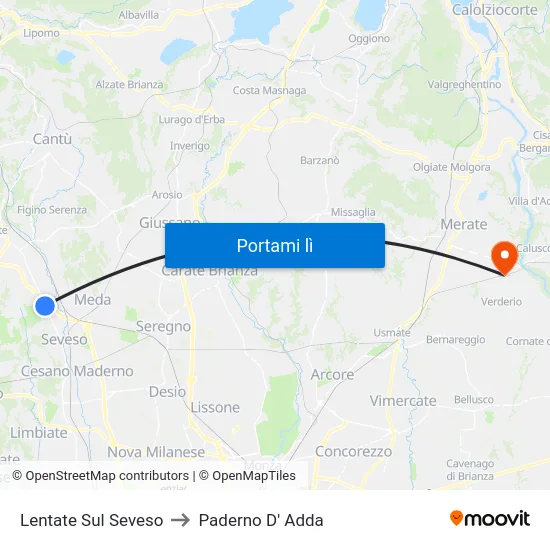 Lentate Sul Seveso to Paderno D' Adda map