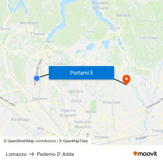 Lomazzo to Paderno D' Adda map