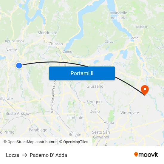 Lozza to Paderno D' Adda map