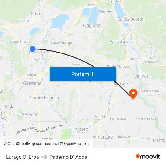 Lurago D' Erba to Paderno D' Adda map