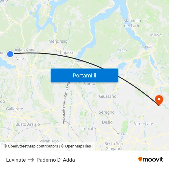 Luvinate to Paderno D' Adda map