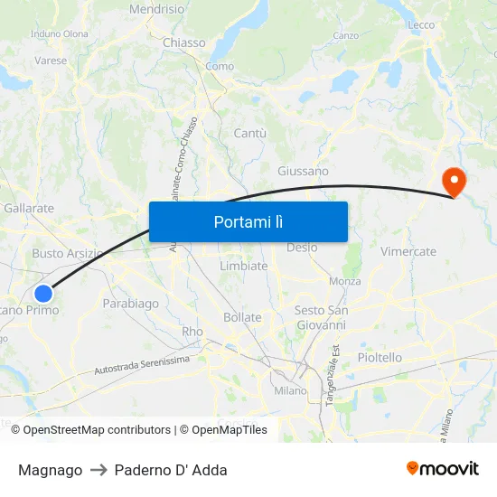 Magnago to Paderno D' Adda map