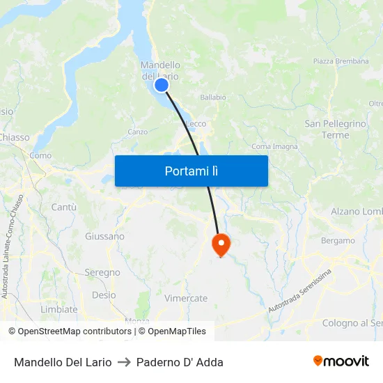 Mandello Del Lario to Paderno D' Adda map