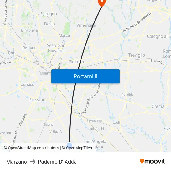 Marzano to Paderno D' Adda map