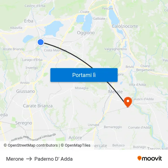 Merone to Paderno D' Adda map