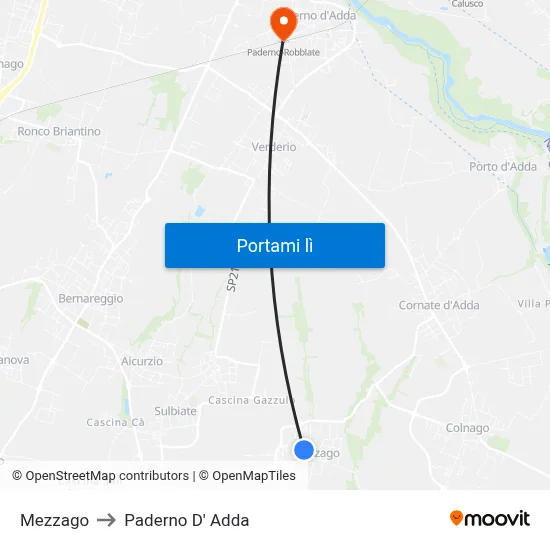 Mezzago to Paderno D' Adda map