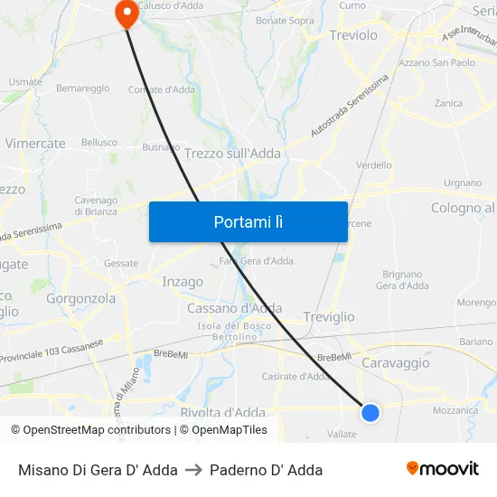 Misano Di Gera D' Adda to Paderno D' Adda map