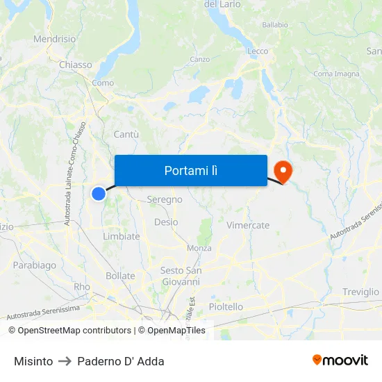 Misinto to Paderno D' Adda map