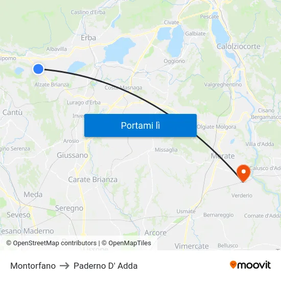 Montorfano to Paderno D' Adda map