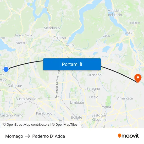 Mornago to Paderno D' Adda map