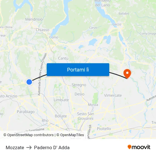 Mozzate to Paderno D' Adda map