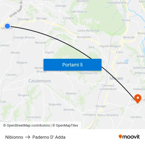 Nibionno to Paderno D' Adda map