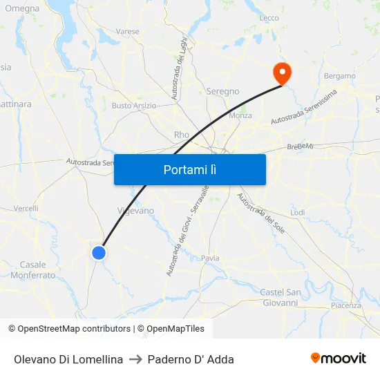 Olevano Di Lomellina to Paderno D' Adda map